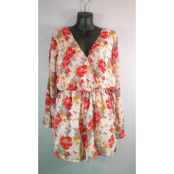 Lulus Always Thriving Blush Pink Floral Bell Sleeves Romper Women's Medium - Picture 2 of 9